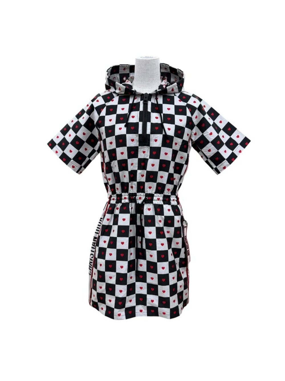 Dior D-chess Heart Plaid Dress Black White Red 38